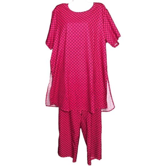 Indian Pakistani Vibrant Pink Print Pantsuit - Picture 1 of 13